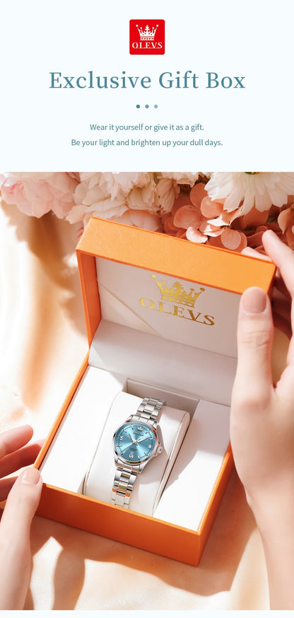 OLEVS Women's Watches Trend Elegant Stainless Steel Original Brand Small Dial Quartz Wristwatch for Lady Waterproof Luminous New
