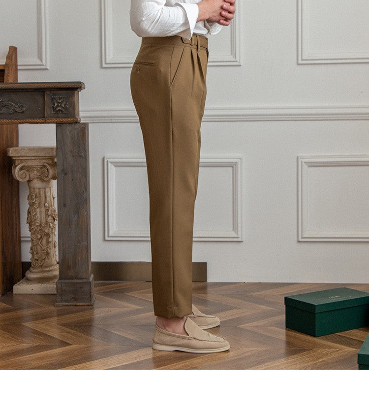 High Waisted Men Straight Casual Suit Pants High Quality Naples Pants British Elegant Trousers Apricot Black Banquet Wedding