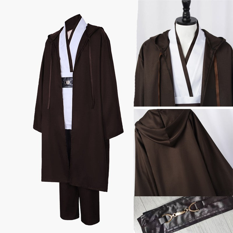 Realistic Jedi Costume Obi-Wan Kenobi Adult Cosplay Jedi Warrior Cosplay Hooded Cloak Clothing Suit Halloween Party Costumes