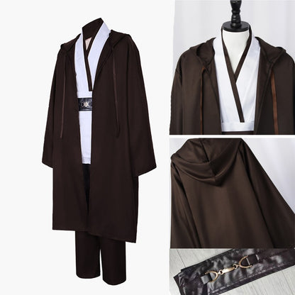 Realistic Jedi Costume Obi-Wan Kenobi Adult Cosplay Jedi Warrior Cosplay Hooded Cloak Clothing Suit Halloween Party Costumes