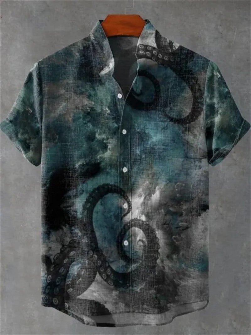 Men's Hawaiian shirt, men's 3D printed short sleeved shirt, beach vacation linen