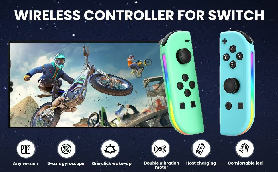 Wireless Switch L/R Controllers Hall Joystick RGB Colorful Light BT 5.3 Wake Up Six-Axis Vibrating Joypad For Switch/Lite/Oled
