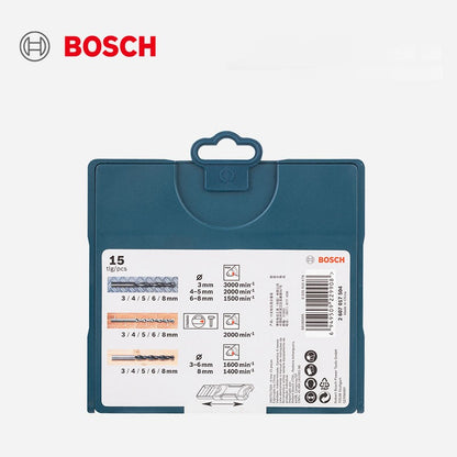 Kit de Brocas Bosch Elétrica Mistas 15Pçs 3/4/5/6/8mm Conjunto de Brocas para Madeira/metal/pedra Acessórios de Perfuração para Carpintaria Perfurador de Furo