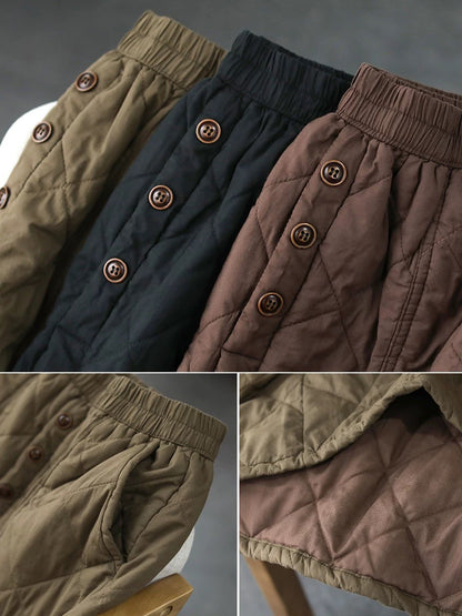 Retro Warm Cotton Quilted Long Midi Skirt High Waist A-Line Skirt for Middle-Aged And ly Women Diamond Patterned f Skirt