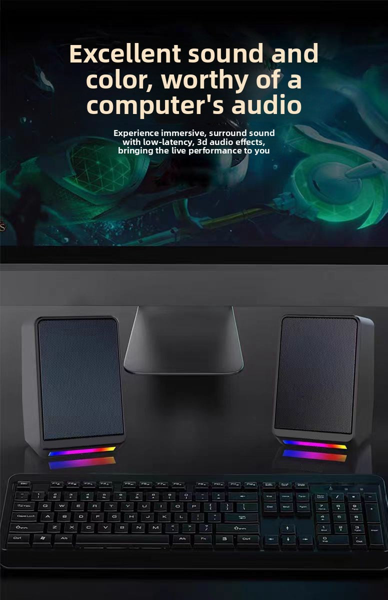 Mini Caixas de Som Estéreo Multimídia para Computador Luz LED TS38 Caixa de Som Gamer com Fio e Subwoofer para Desktop Notebook TV Projetor
