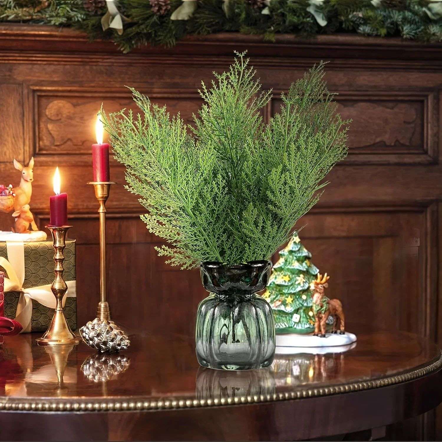 24pc Artificial Plants Pine Branches Evergreen Pines Leaves Sprigs Christmas Stem for DIY Wreath Gift Christmas Home Decorations