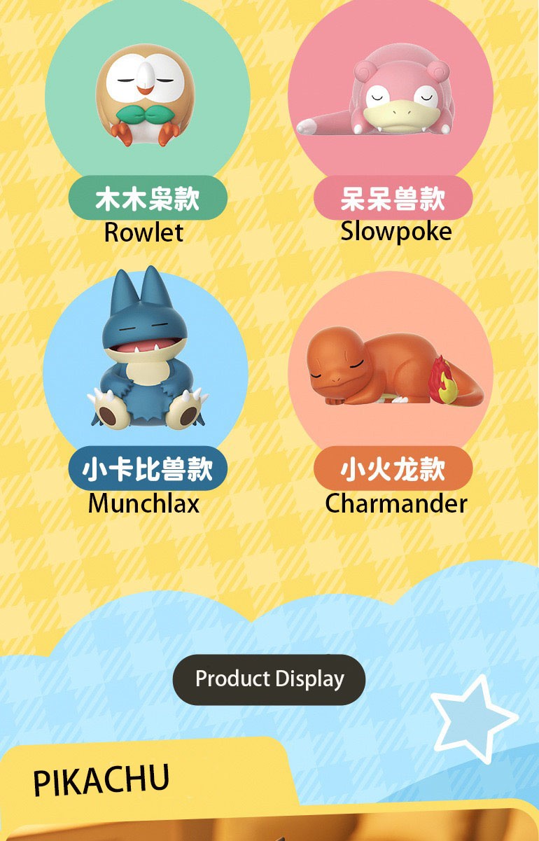 6 Estilos Novos Pokémon Casual Time Pikachu Munchlax Slowpoke Rowlet Meowth Charmander Bonecos Anime Dormindo Brinquedos de PVC Kawaii