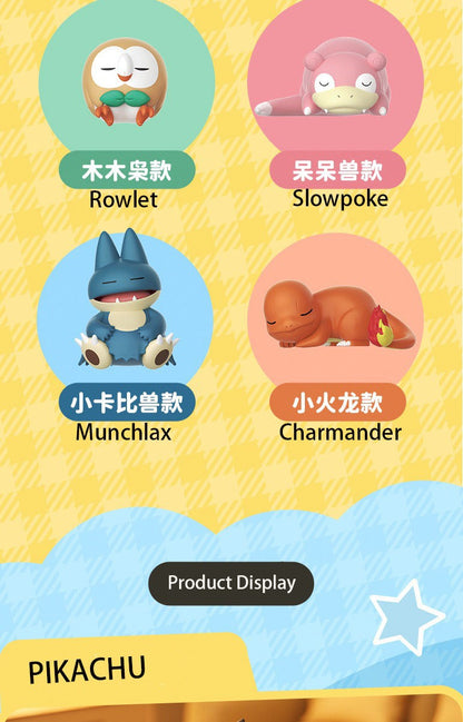 6 Estilos Novos Pokémon Casual Time Pikachu Munchlax Slowpoke Rowlet Meowth Charmander Bonecos Anime Dormindo Brinquedos de PVC Kawaii