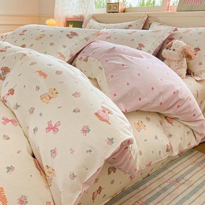 Bedding Set 100% Cotton Duvet Cover Set 3pcs Twin/Full Cartoon Print | Hypoallergenic, 1 Duvet Cover 2 Pillowcases, No Shrink