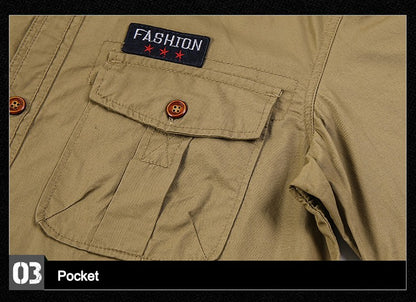 New Men's Casual Shirts Short Sleeve Pure Cotton Shirt Male Solid Oversized Military Cargo Shirts Men Clothing Shirt 5XL A2F168