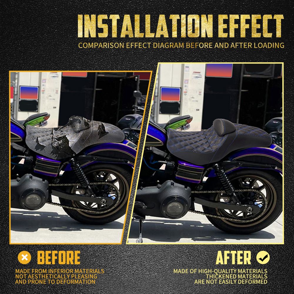 Assento de motocicleta para motorista e passageiro com encosto, almofadas de couro, assento de piloto para Harley Dyna Low Rider Fat Bob FLD 06-2017