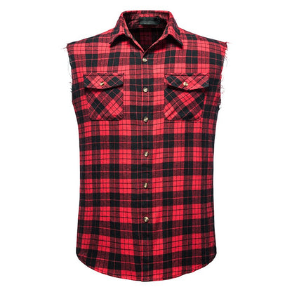 Men's Casual Flannel Plaid Sleeveless Shirt New Double Pocket Cowboy Button Down Shirts Men Cotton Plus Size Vest Checkered Top
