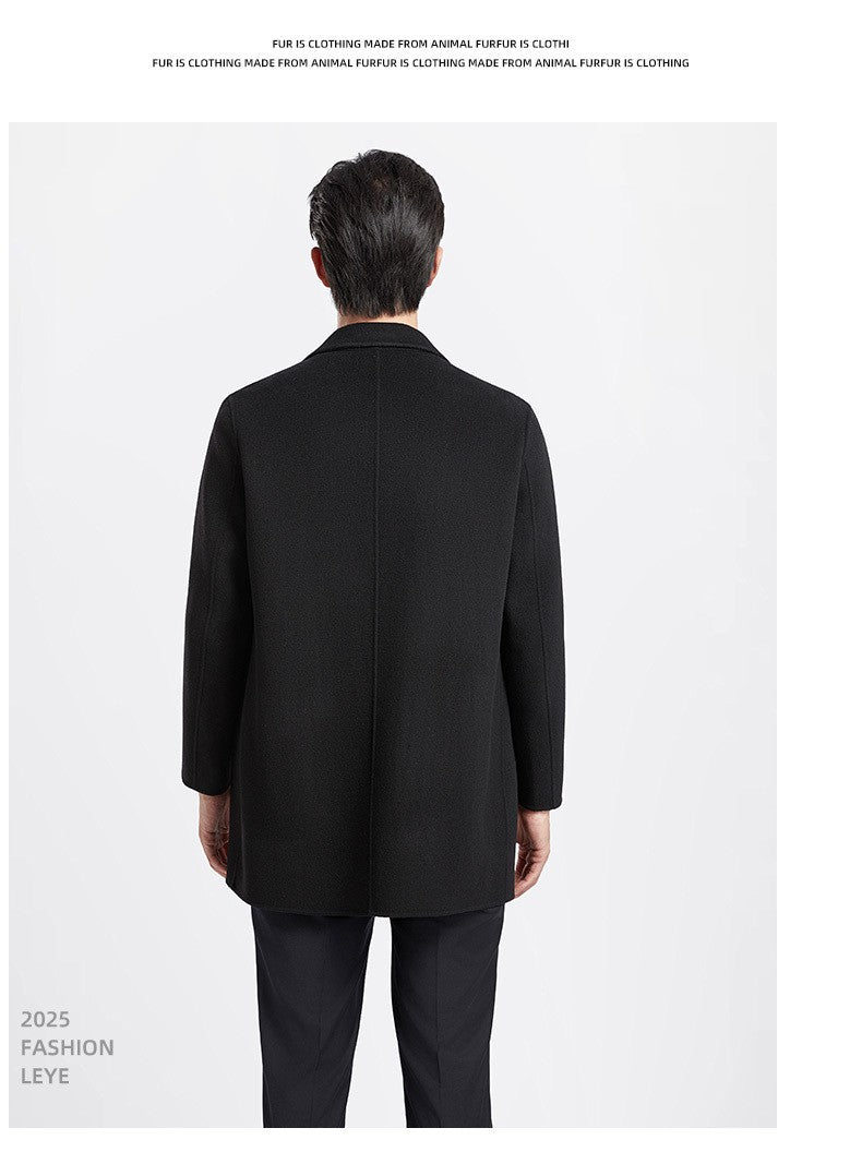 Men's 100% Wool Blend Overcoat - British-Inspired Mid-Length Trench Coat for All-Weather Smart Casual Wear