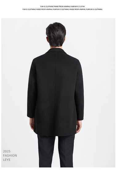 Men's 100% Wool Blend Overcoat - British-Inspired Mid-Length Trench Coat for All-Weather Smart Casual Wear