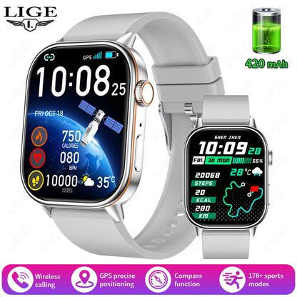 LIGE 2025 Para Android IOS GPS Smart Watch Feminino Tela HD de 2.01" Frequência Cardíaca Chamada Bluetooth Bússola IP68 À Prova D'água Smartwatch Masculino