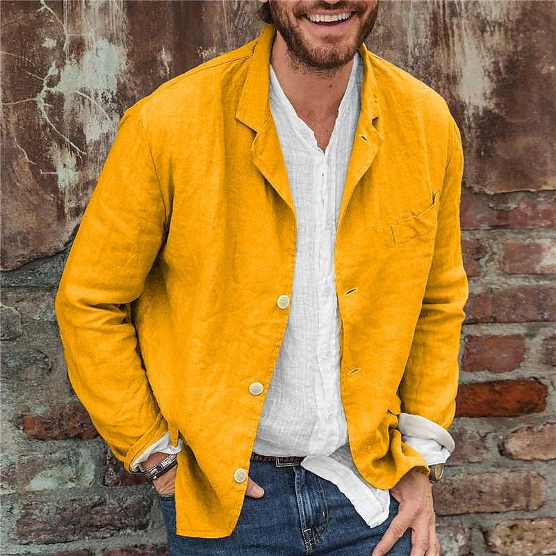 Men's Loose Simple Solid Color Small Suit Long-Sleeved Jacket Cotton and Linen Temperament Small Suit