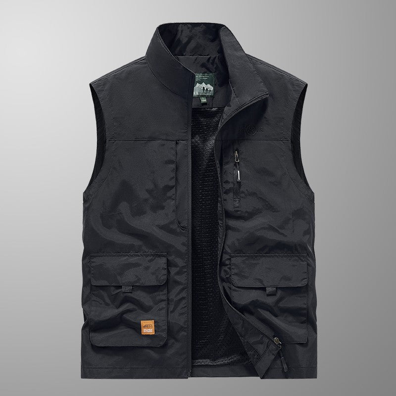 Colete Masculino de Pesca Casual Acolchoado Confortável para o Outono e Primavera, Cor Sólida, Sem Mangas, Para Homens, Corta-Vento