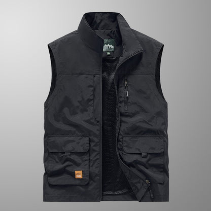 Colete Masculino de Pesca Casual Acolchoado Confortável para o Outono e Primavera, Cor Sólida, Sem Mangas, Para Homens, Corta-Vento