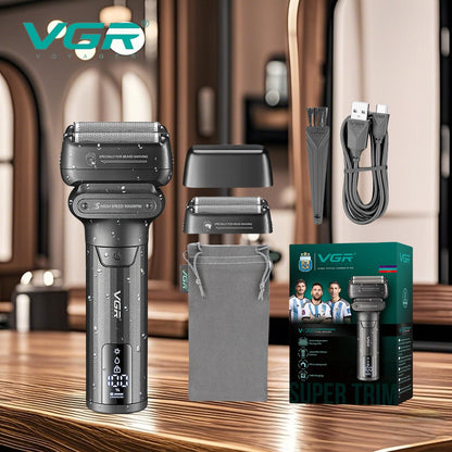 VGR Shaver Professional Beard Trimmer Waterproof Razor 9000 RPM Electric Shaving Machine Reciprocating LED Shaver for Men V-368