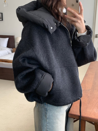 New Coats and Jackets Autumn Winter New Elegant Hooded Detachable Lace Up Short Woolen Coat Korean Fashion Casual Loose Jackets