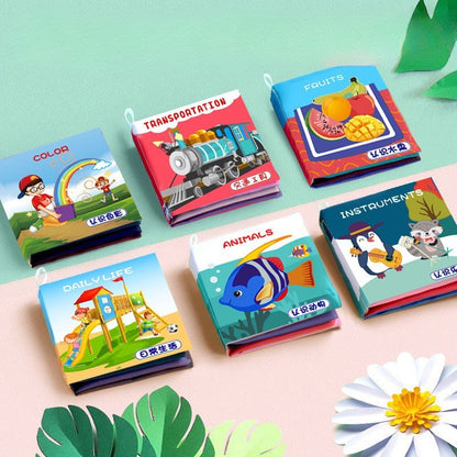 Livros de Pano Macios para Bebês com Som de Chocalho, Livros Silenciosos de Animais para Bebês, Brinquedos Educacionais de Aprendizagem Precoce para Bebês de 0 a 12 Meses, à Prova de Rasgos