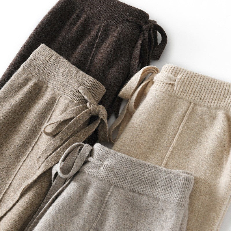 Women's High Waist Knit Wide Leg Pants Thermal Fleece Lined Drawstring Trousers in Earth Tones, Fall Winter Comfort Lounge Wear?