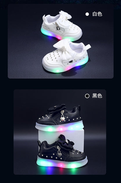 Spring Kids Shoes New Fashion Breathable Sneakers Kids Soft Non Slip Casual Girls Shoe LED Light Cute Versatile Princess Shoe