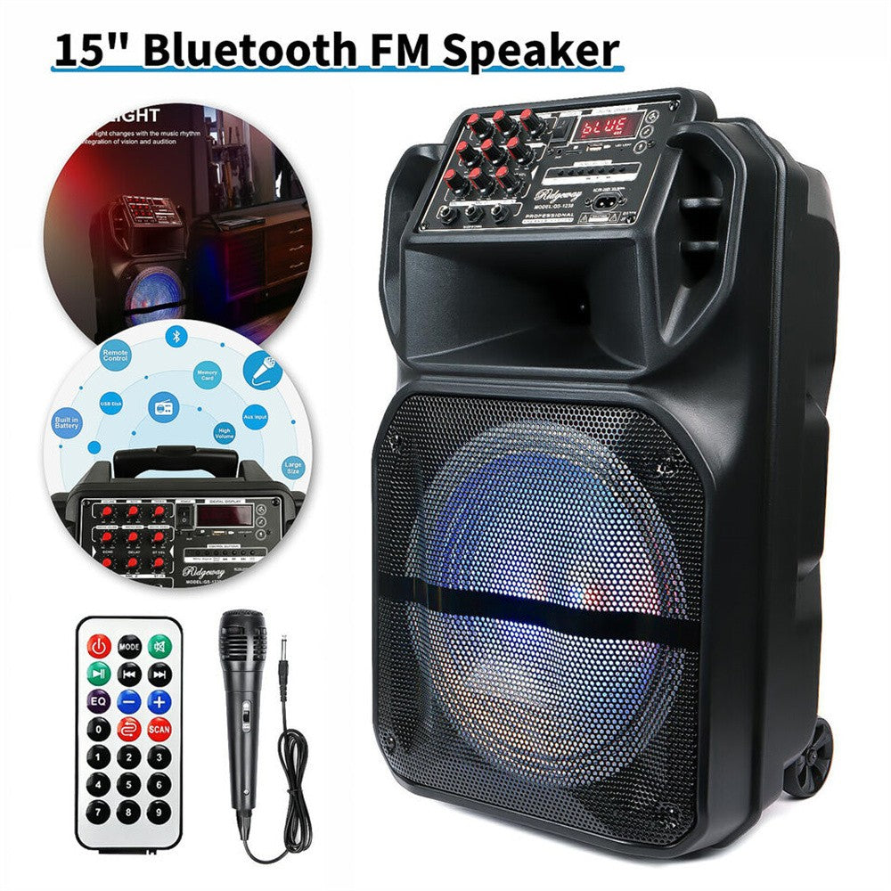 Caixa de Som Bluetooth Portátil 9000W Subwoofer 15” Graves Potentes Sistema de Festa AUX & Microfone Luz LED Karaokê de Alta Qualidade e Som Alto