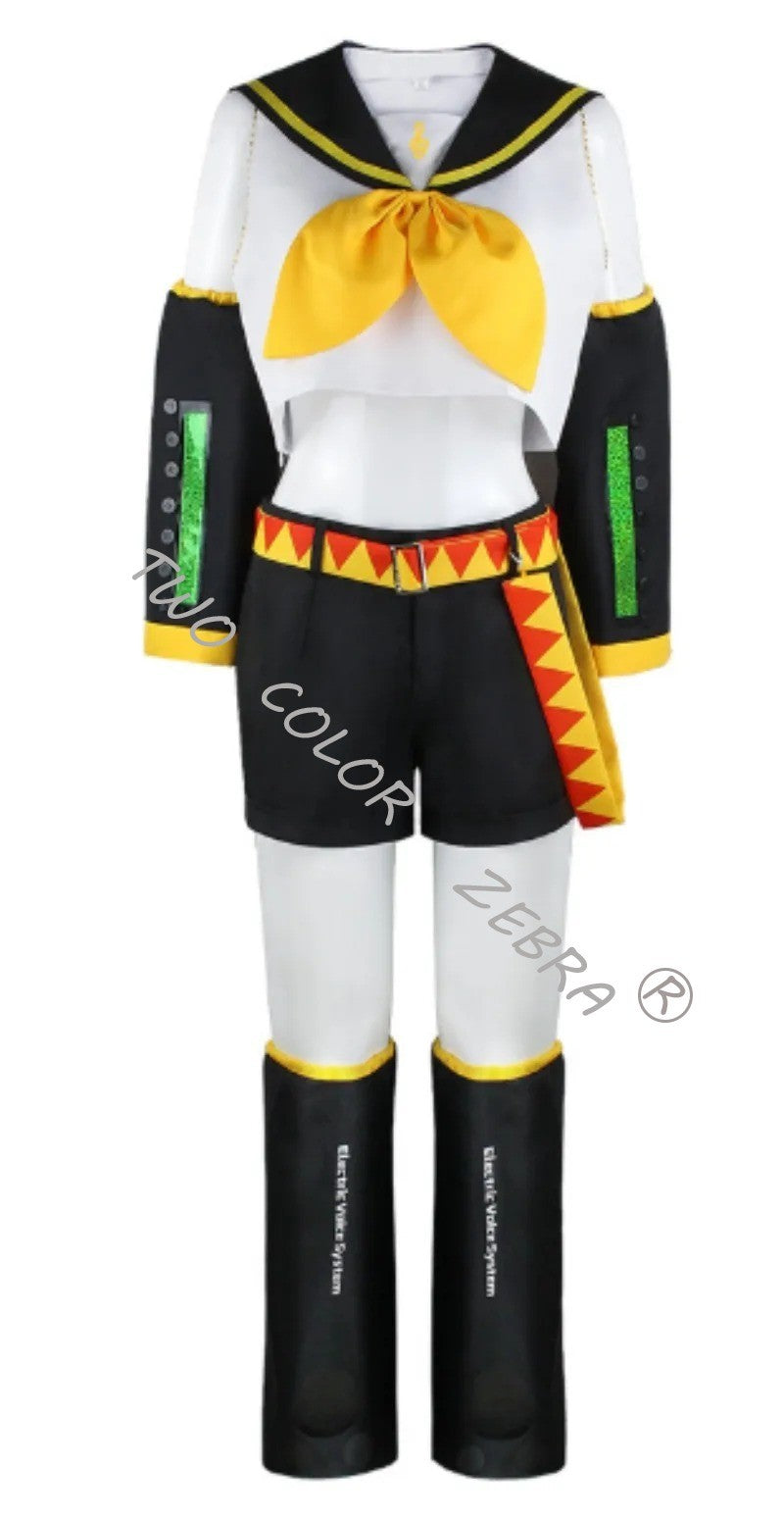Vocaloid Kagamine Rin Len Cosplay Costume Sailor Uniform Full Set With Yellow Wig For Halloween Christmas Comic Party