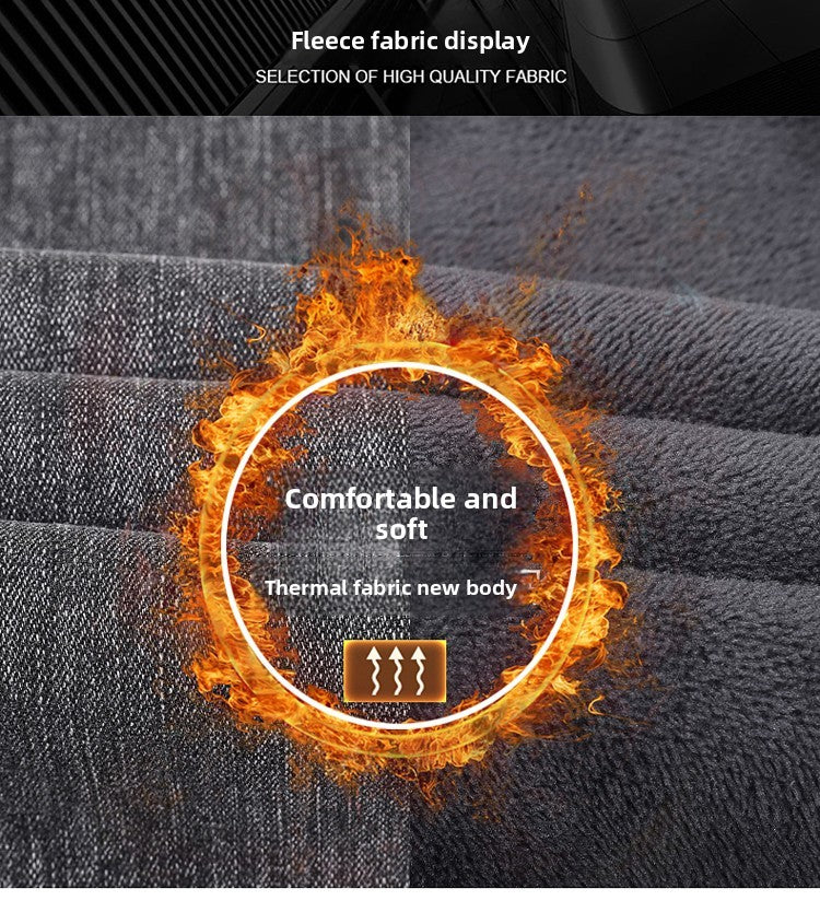 Calça Jeans Masculina de Inverno Slim Reta Elástica Jeans Casual Masculino Roupa Moda Calça Pelúcia Nova Moda Jeans Quente