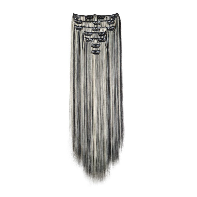 Extensão de cabelo liso longo sintético de 24 polegadas 7pçs/conjunto 16 clipes Penteado Preto Loiro Peruca para mulheres 2026