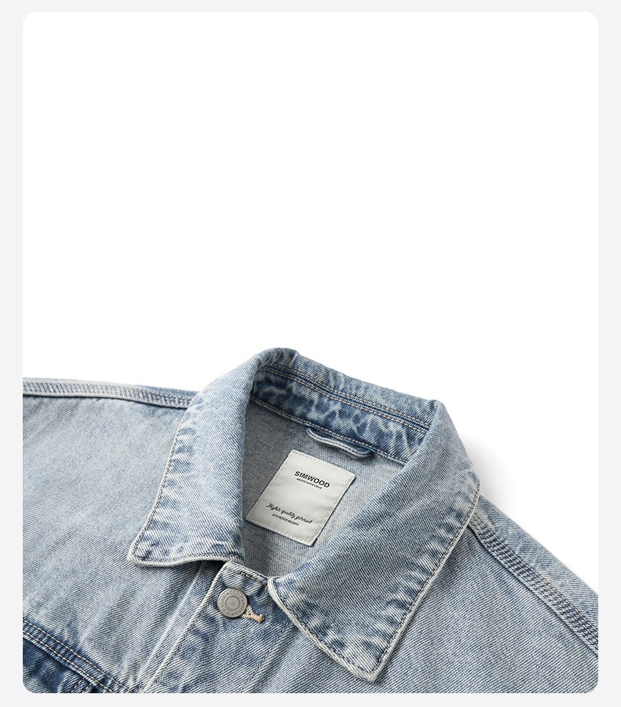 SIMWOOD 2025 Autumn New Oversize 12.5oz Classical Denim Jackets Men Washed Vintage Casual Jacket