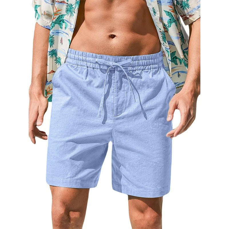 Summer Men's Cotton Linen Breathable Shorts Lightweight Beach Short Pants Casual Cozy Fashion Elastic Waist Male Short Trousers