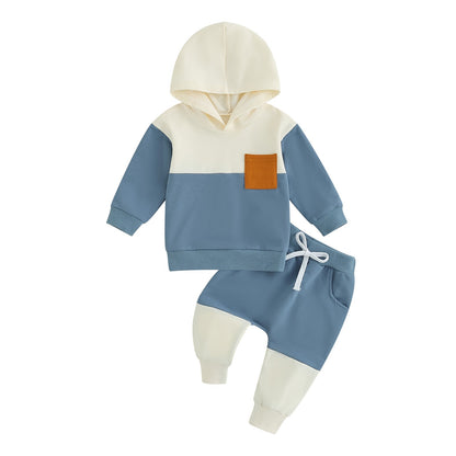 Citgeett Conjunto de Calças para Bebês e Meninos, Outono, Manga Comprida, Moletom com Capuz em Cor Contrastante, Calças com Elástico na Cintura
