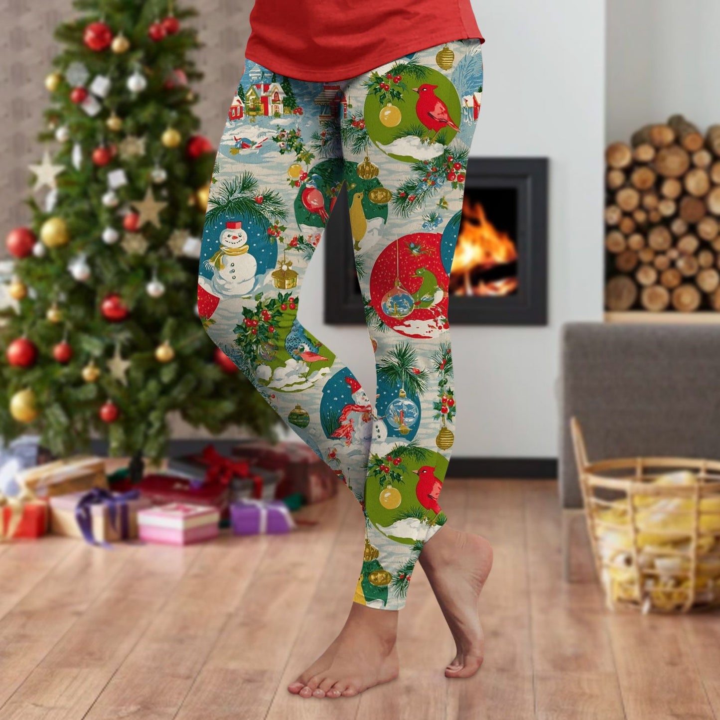 3d Cartoon Pattern Christmas Women's Leggings High Waist Slim Stretch High Waist Tights New Year Home Party Pant Bottom Legging