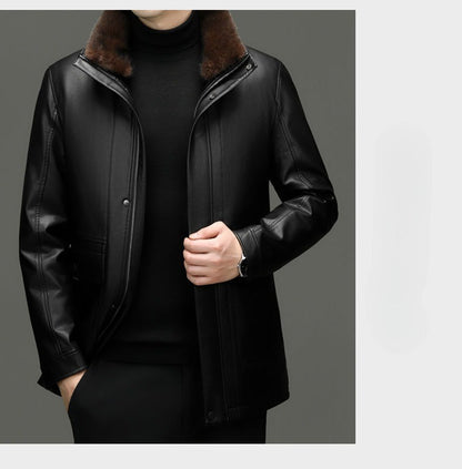 Outcoat Winter Faux Leather Jacket Detachable Golden Mink Fleece Inner Lining Top Layer Faux Deerskin One-piece Warm Men's Coat