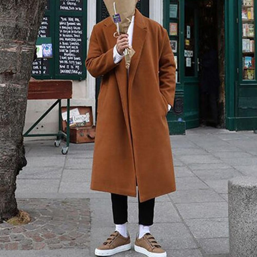 Stylish Men Coat Suit Collar Coat Stylish Men's Loose Casual Long Coat Trendy Autumn Winter Overcoat for Off-duty Office Look