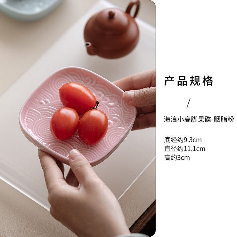 Sea Wave Little High Foot Fruit Dishes Handmade Pastry Plate Candy Bar Food Storage Tray Hospitality Dishes Cafes Ornaments Gift
