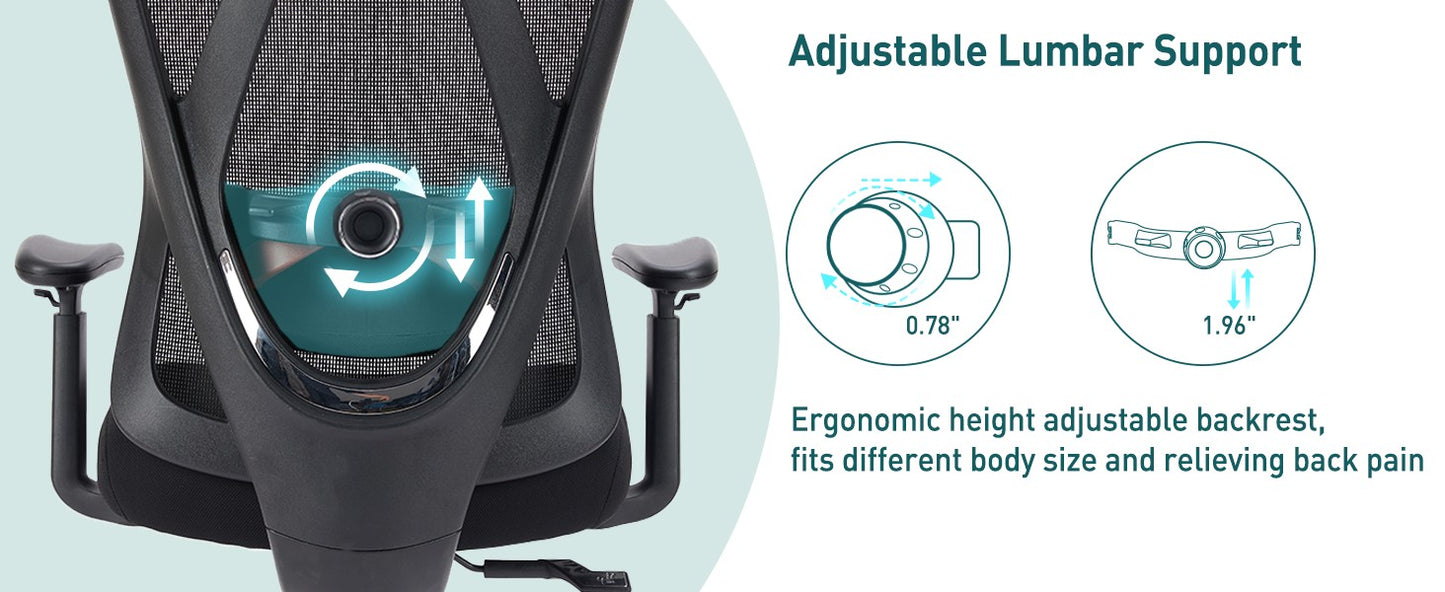 JHK Ergonomic Lumbar Support Mesh Backrest Office Chair Adjustable Height Headrest Breathable Back Rolling Swivel Gaming Chairs