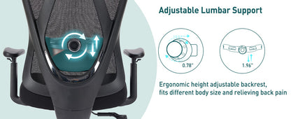 JHK Ergonomic Lumbar Support Mesh Backrest Office Chair Adjustable Height Headrest Breathable Back Rolling Swivel Gaming Chairs