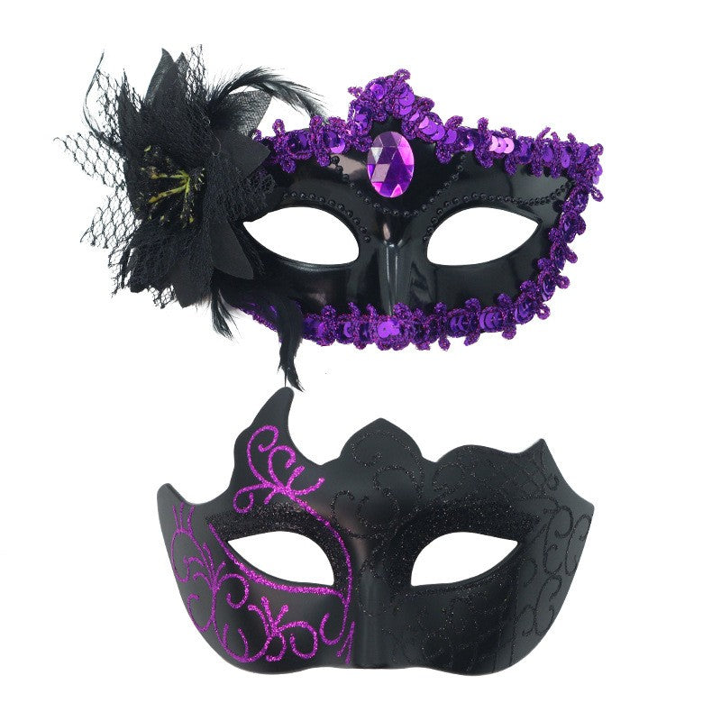 2PCS Couple Masks Sexy Painted Masquerade Venice Feather Flower Party Half Face Cover Wedding Carnival Performance Costume Prom