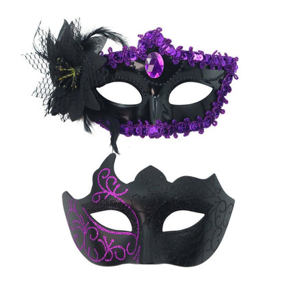 2Pcs Men Women Half Face Masks Couple Masks Sexy Painted Masquerade Mask Wedding Carnival Performance Costume Prom Party Supply