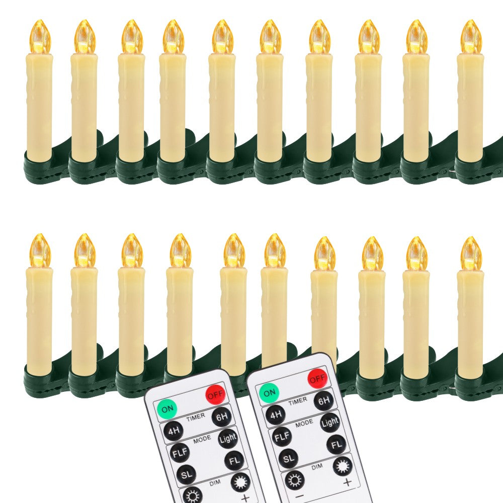 Flameless LED Taper Candles Christmas Tree Electric Candle Lights Mini Taper Clip-On Candles with Remote Timer for Wedding Decor