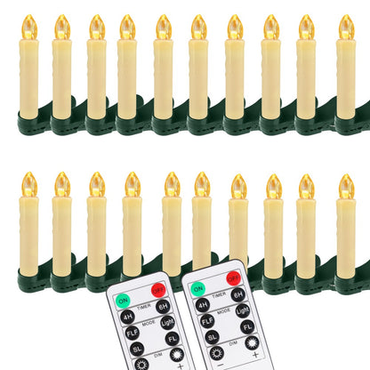 Flameless LED Taper Candles Christmas Tree Electric Candle Lights Mini Taper Clip-On Candles with Remote Timer for Wedding Decor
