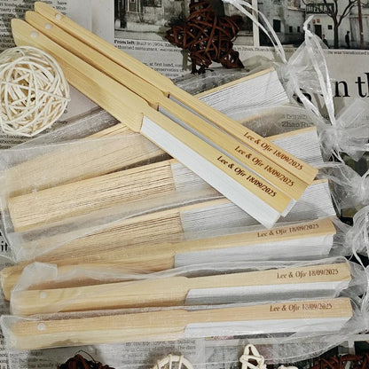 Personalized white paper Hand Fans with organza bag Custom Engraved Wedding Fans Party Favor Bridal Shower Accessory Guest Gifts