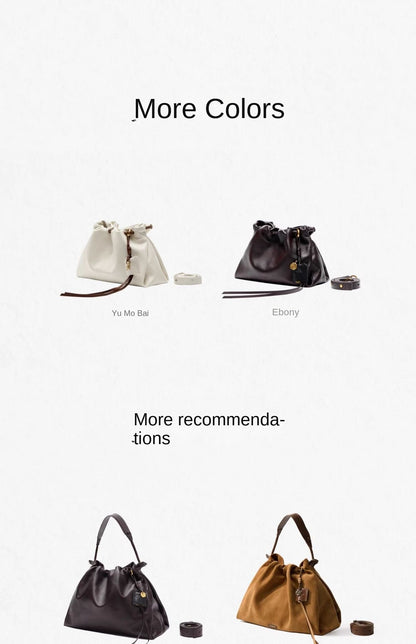 Songmont Genuine Leather Mini Bucket Bag Adjustable Drawstring Multi Straps White Black Blue Casual Chic Crossbody Bag Oversized