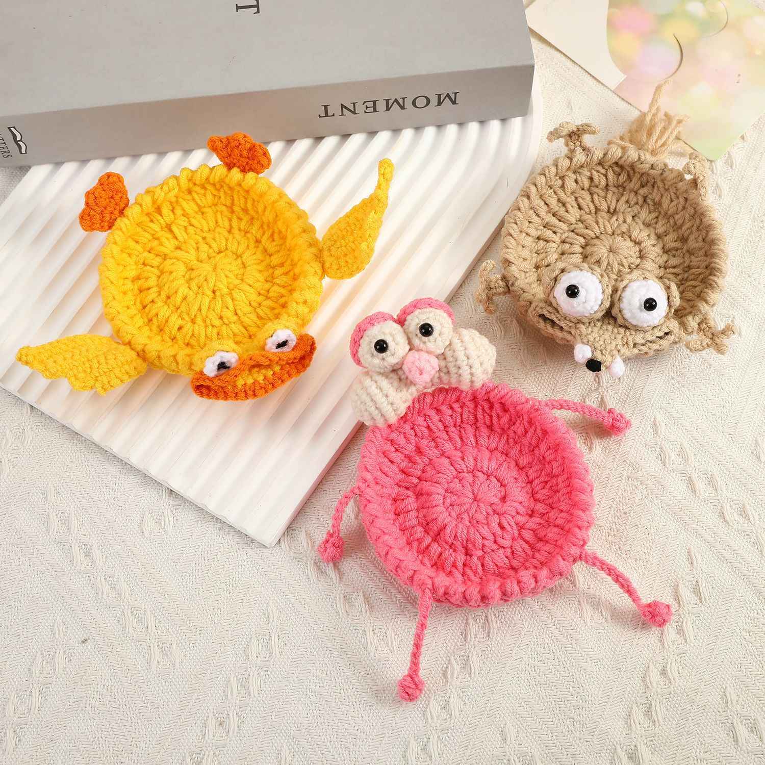 Funny Crochet Animal Coaster Finished Handwoven Coaster Coffee Cup Decor Gift