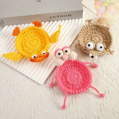 Funny Crochet Animal Coaster Finished Handwoven Coaster Coffee Cup Decor Gift