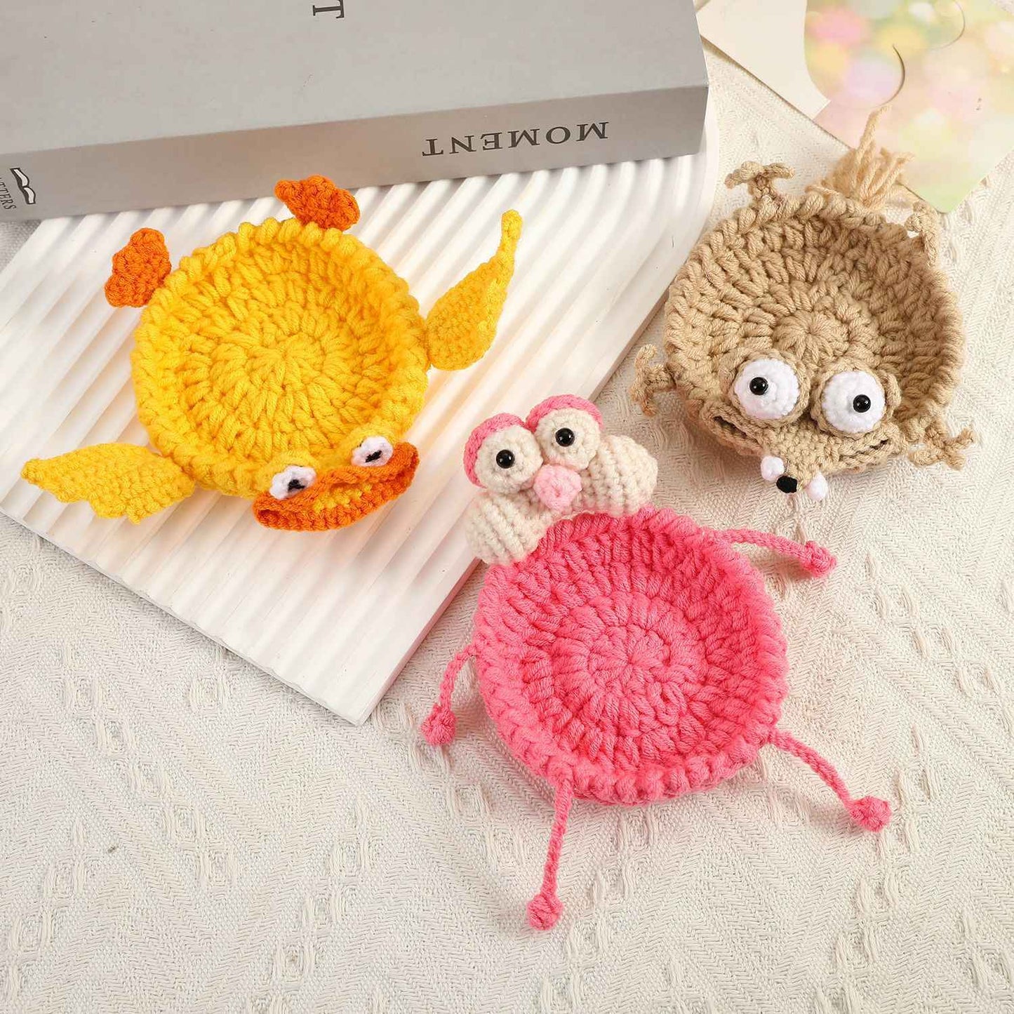 Funny Crochet Animal Coaster Finished Handwoven Coaster Coffee Cup Decor Gift