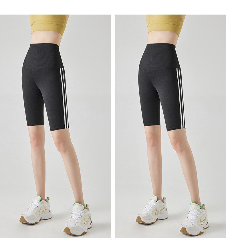 Five-point Summer Versatile Pants Side Stripe Sports Shark Pants Women's Outerwear Long Pants High Waist Seamless Barbi